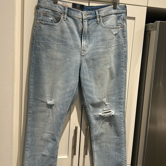 Gap High Waist Cigarette Distressed Slim Jeans Ankle Length Raw Hem Size 14 - Picture 5 of 16